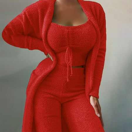Thermal clothes for women Women s Winter Casual Solid Color Drawstring Plush Coat Vest Long Pants 3-piece Pajama Suit CHMORA
Thermal clothes for women Women s Winter Casual Solid Color Drawstring Plush Coat Vest Long Pants 3-piece Pajama Suit CHMORA