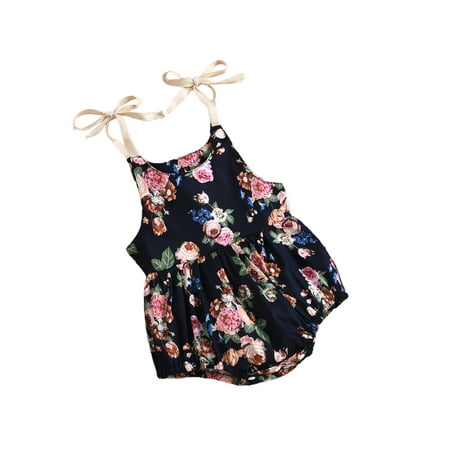 One opening Baby Girls Fashion Floral Print Romper Stylish Sleeveless Romper