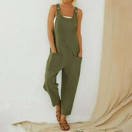 Women Loose Style Jumpsuit Solid Color U-shaped Collar Sleeveless Overalls With Pockets Army Green S
Women Loose Style Jumpsuit Solid Color U-shaped Collar Sleeveless Overalls With Pockets Army Green S