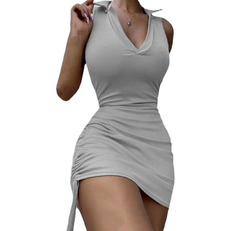 wsevypo Women s Sleeveless Dress Pure Color V Neck Drawstring Ribbed Slim Fit Dress Casual Simple One-Piece Clothes
wsevypo Women s Sleeveless Dress Pure Color V Neck Drawstring Ribbed Slim Fit Dress Casual Simple One-Piece Clothes