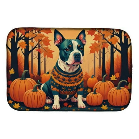21 x 14 in. Unisex Pit Bull Terrier Fall Dish Drying Mat