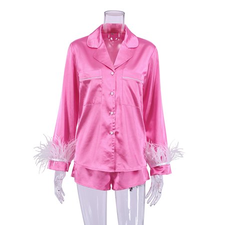 Pajamas For Women 2 Piece Set Feathers Long Sleeve Turn Down Collar Sleepwear Autumn Casual Night Suits With Shorts Satin
Pajamas For Women 2 Piece Set Feathers Long Sleeve Turn Down Collar Sleepwear Autumn Casual Night Suits With Shorts Satin