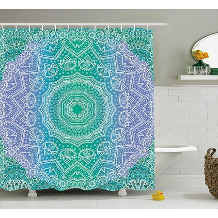 Indian Shower Curtain by , Traditional Mystical Oriental Mandala Yantra Inspired Sacred Geometry Pattern, Fabric Bathroom Decor Set with Hooks, 70 Inches.., By Ambesonne