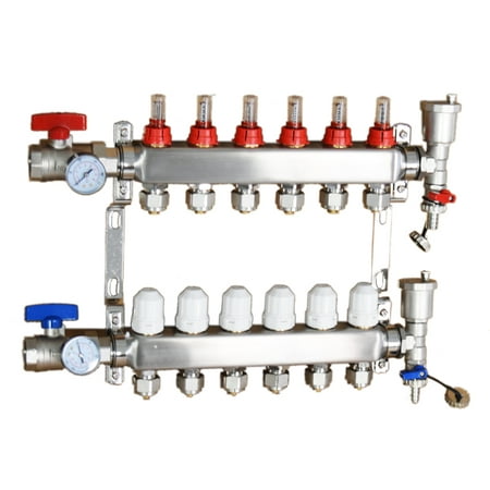 INTSUPERMAI 1/2 Radiant PEX Floor Heating Manifold Set Water Distributor 6 Loops