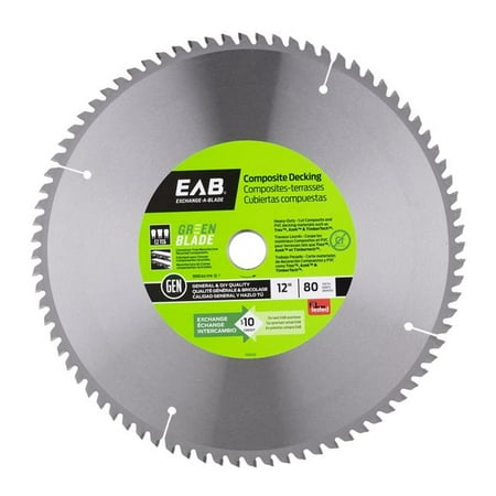 Exchange-A-Blade 1110432 12 in. x 80 Teeth Finishing Green Blade Composite Decking Saw Blade - Recyclable Exchangeable
Exchange-A-Blade 1110432 12 in. x 80 Teeth Finishing Green Blade Composite Decking Saw Blade - Recyclable Exchangeable