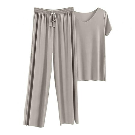 Soft Comfort Ice Silk Short Sleeve T-Shirt 2 Piece Set Loose Wide-Leg Pants Summer Womens Pajama Sets - free size
Soft Comfort Ice Silk Short Sleeve T-Shirt 2 Piece Set Loose Wide-Leg Pants Summer Womens Pajama Sets - free size