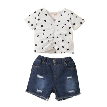KIMI BEAR Infant Girls Outfits 18 Months Infant Girls Summer Outfits 24 Months Infant Girls Sweet Little Heart Print V Neck Top + Ripped Denim Shorts 2PCs Set White
KIMI BEAR Infant Girls Outfits 18 Months Infant Girls Summer Outfits 24 Months Infant Girls Sweet Little Heart Print V Neck Top + Ripped Denim Shorts 2PCs Set White