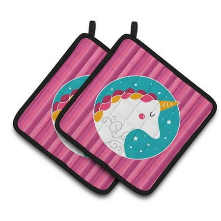 Unicorn Pink Stripes Pair of Pot Holders