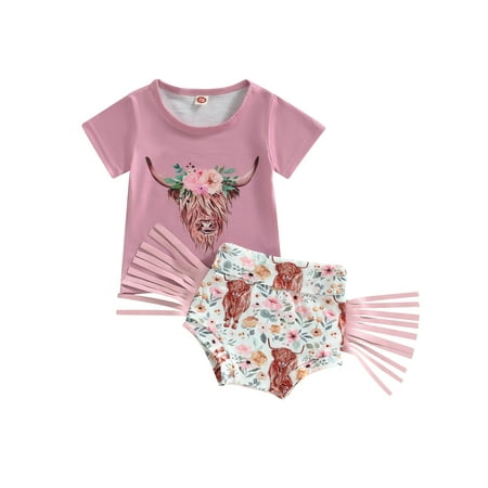 Western Baby Girl Clothes Highland Cow Letter Print Short Sleeve T-Shirt Tassel Shorts Set Infant Summer Outfits
Western Baby Girl Clothes Highland Cow Letter Print Short Sleeve T-Shirt Tassel Shorts Set Infant Summer Outfits