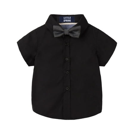 LittleSpring Toddler Boys Black Dress Shirt Button Down Uniform Shirt with Bow Tie Short Sleeve Solid 2T
LittleSpring Toddler Boys Black Dress Shirt Button Down Uniform Shirt with Bow Tie Short Sleeve Solid 2T