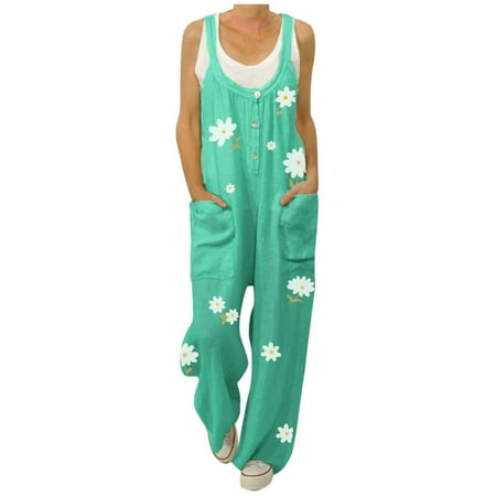 MIANHT Jumpsuits for Women Plus Size Fashion Loose Baggy Button Long Jumpsuits with Pocket Summer Trendy Daisy Print Round Neck Sleeveless Maxi Overalls Green l
MIANHT Jumpsuits for Women Plus Size Fashion Loose Baggy Button Long Jumpsuits with Pocket Summer Trendy Daisy Print Round Neck Sleeveless Maxi Overalls Green l