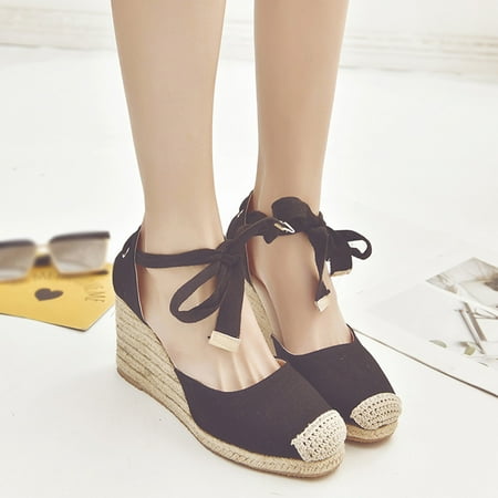 HIBRO Women Spring Casual Wedge Cross Strap High Heel Platform Pump Shoes sandals