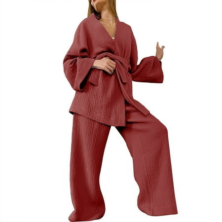 Miayilima Trousers Suit For Women Ladies Spring And Autumn Solid Color Fashion Long Sleeve Slacks Crepe Ladies Solid Color Nightgown Home Clothes Size XL
Miayilima Trousers Suit For Women Ladies Spring And Autumn Solid Color Fashion Long Sleeve Slacks Crepe Ladies Solid Color Nightgown Home Clothes Size XL