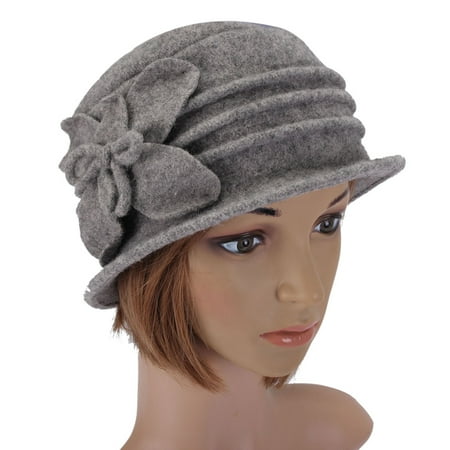 Lady Women Butterfly Bowknot Wool Felt Bucket Hat Foldable Cloche Cap
