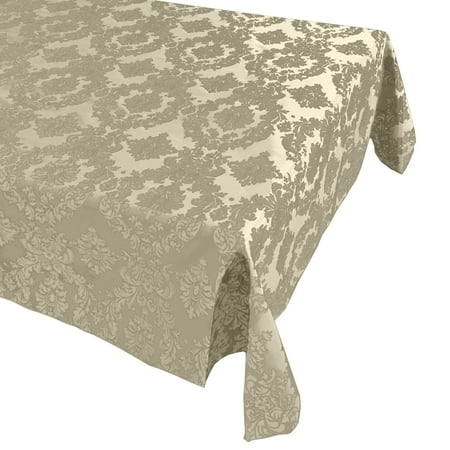 Flocking Damask Taffeta Tablecloth Ivory on Ivory