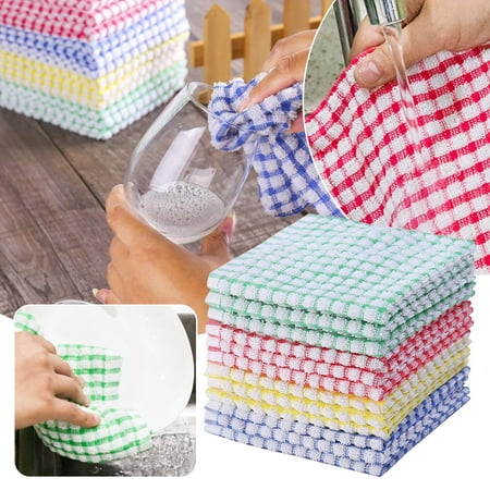 WEPRO Pure Cotton Checkered Dishwashing Cloth Tea Towel Cleaning Rag Kitchen Water Absorbent Towel
