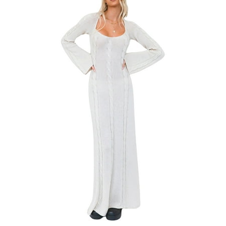 Eyicmarn Women Long Cable-knit Dress Adults Slim-fit Tie-up Backless Solid Color U-neck Long Sleeve One-piece
Eyicmarn Women Long Cable-knit Dress Adults Slim-fit Tie-up Backless Solid Color U-neck Long Sleeve One-piece