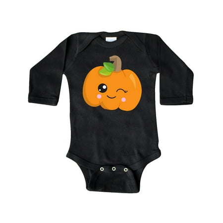 Inktastic Winking Pumpkin Orange Pumpkin Halloween Gift Baby Boy or Baby Girl Long Sleeve Bodysuit