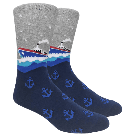Fine Fit Fun Crew Novelty Dress Casual Cave Trouser Socks Sea Anchor Steamboat