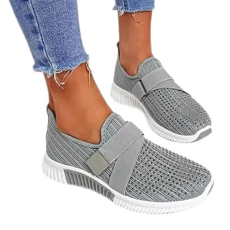 lizyue Spring Autumn Women Soft Sole Slip On Sneakers Rhinestone Breathable Flat Shoes