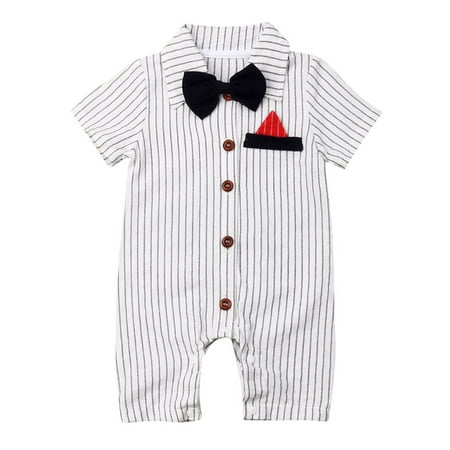 Farrubbyine8 Baby Boy Gentleman Short Sleeve Button Down Bow Tie Striped Romper
Farrubbyine8 Baby Boy Gentleman Short Sleeve Button Down Bow Tie Striped Romper