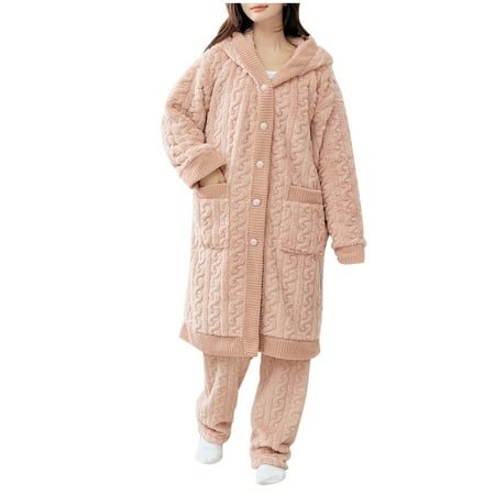 Ladies Coral Fleece Flannel Warm Pajamas Set Long Style Cardigan Pocket Hooded Homewear pajama pajama set womens pajama sets
Ladies Coral Fleece Flannel Warm Pajamas Set Long Style Cardigan Pocket Hooded Homewear pajama pajama set womens pajama sets