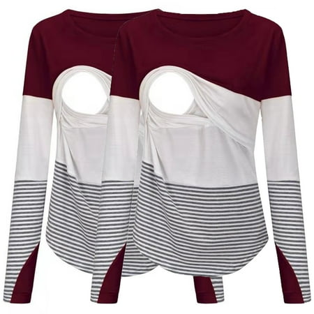 Womens Maternity Long Sleeve Crew Neck Striped Printed Nursed Tops T Shirt For Breastfeeding 2 Pack
Womens Maternity Long Sleeve Crew Neck Striped Printed Nursed Tops T Shirt For Breastfeeding 2 Pack
