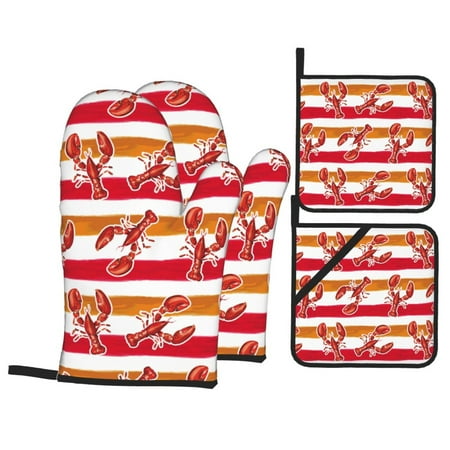 Oven Mitts and Pot Holders 4 pcs Set Lobster Stripes Heat Resistant Pot Holders Oven Mitts for kitchen Non-Slip Hanging Loop Oven Glove Potholders for Baking Cooking
Oven Mitts and Pot Holders 4 pcs Set Lobster Stripes Heat Resistant Pot Holders Oven Mitts for kitchen Non-Slip Hanging Loop Oven Glove Potholders for Baking Cooking
