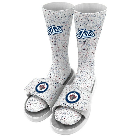 Men s ISlide White Winnipeg Jets Speckle Socks & Slide Sandals Bundle