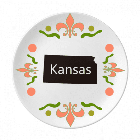 Kansas America USA Map Outline Flower Ceramics Plate Tableware Dinner Dish