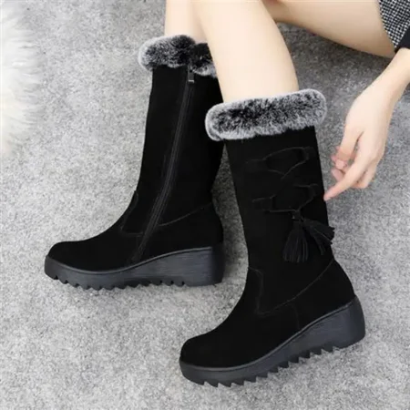Fashion Thickening Fleece Mid-calf Boots Thick Bottom Anti Slip Snow Boots Women‘s Footwear