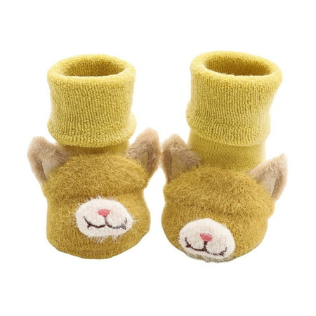 Infant Newborn Baby Slipper Socks with Grips Soft Crew Socks with 3D Animal Heads for Boys and Girls 0-3T