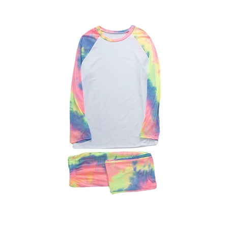 Tretra Tie-dye Family Pajamas Set Long Sleeve Tops+Elastic Waist Trousers