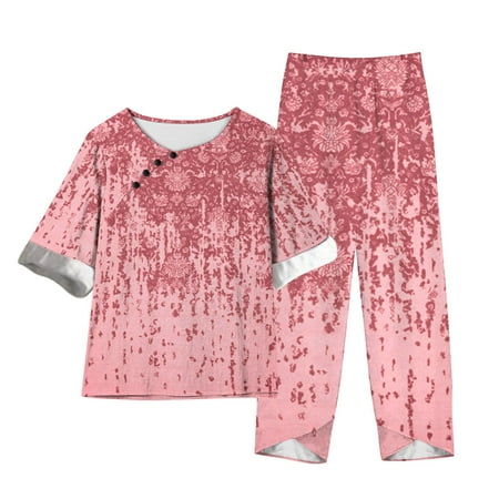 Womens Pajama Sets Short Sleeve Round Neck T-Shirts Wide Leg Long Pants Sets Summer Loose Sleepwear Lounge Matching Sets (Large Pink 25)
Womens Pajama Sets Short Sleeve Round Neck T-Shirts Wide Leg Long Pants Sets Summer Loose Sleepwear Lounge Matching Sets (Large Pink 25)