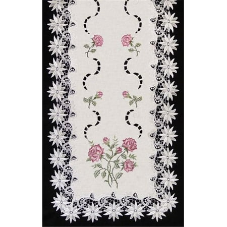 Sinobrite H0608-RS Pink Rose Lacey Edge Square Table-Topper- 36 x 36 in.