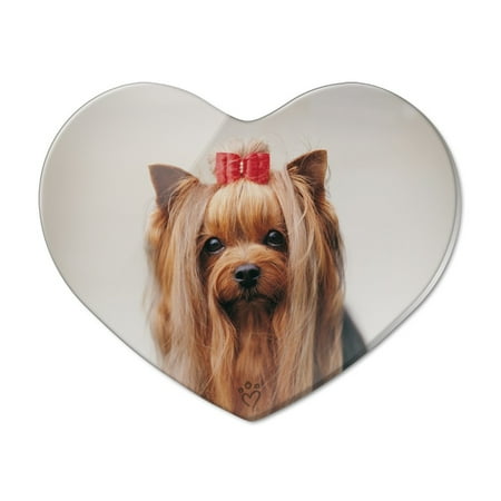 Yorkie Yorkshire Terrier Dog Red Bow Heart Acrylic Fridge Refrigerator Magnet