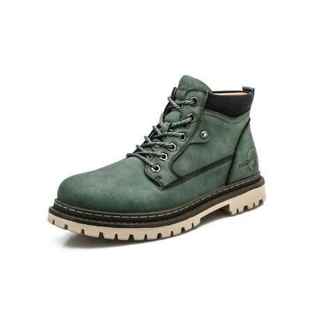 UKAP Mens Casual Ankle Boot Walking Comfort Work Boots Round Toe Leather Shoes Green 5.5