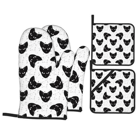 Oven Mitts and Pot Holders 4 pcs Set Artistic Cat Face Black Heat Resistant Pot Holders Oven Mitts for kitchen Non-Slip Hanging Loop Oven Glove Potholders for Baking Cooking 
Oven Mitts and Pot Holders 4 pcs Set Artistic Cat Face Black Heat Resistant Pot Holders Oven Mitts for kitchen Non-Slip Hanging Loop Oven Glove Potholders for Baking Cooking