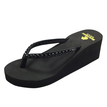 Dyfzdhu Fashion Ladies Shoes Summer Beach Slippers Pearl Rhinestone Flip Flops