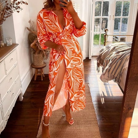 Women s Autumn Fashion Printed Shirt Collar Long Sleeve Tie One Piece Mid-Length Dress Orange S
Women s Autumn Fashion Printed Shirt Collar Long Sleeve Tie One Piece Mid-Length Dress Orange S