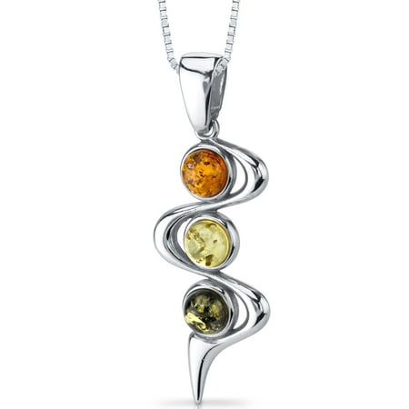 Peora Round Cut Baltic Amber Rhodium over Sterling Silver Pendant, 18