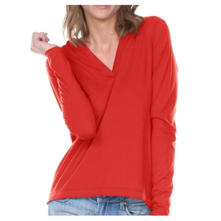 Kavio Juniors V-Neck High-Low Long Sleeve Hooded Jersey JJP0631 - Red - X-Large