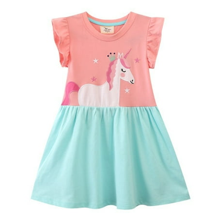 Aolyty Toddler Girls Dresses Ruffle Unicorn Dress Summer Sundress 3T