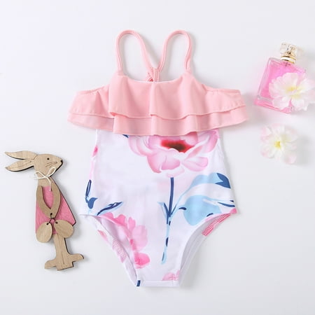 Leutsin Toddler Baby Girl Floral Ruffle Beach Cross Back SwimSuit hing Suit