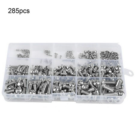 Feiruifan 285Pcs M2-M6 Round Head Hex Socket Screws Stainless Steel Head Cap Bolts for Machines Electronic Equipment