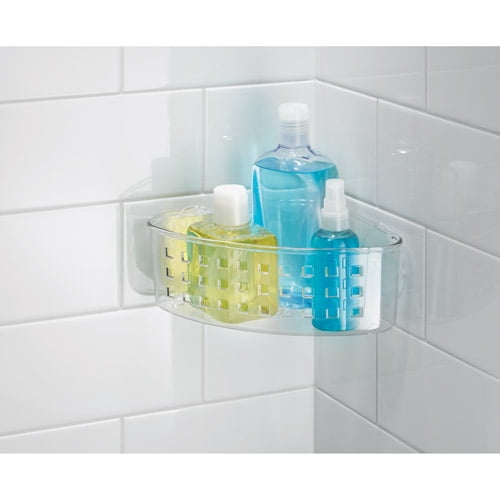 InterDesign Bathroom Shower Suction Corner Basket for Shampoo, Conditioner, Soap, Clear