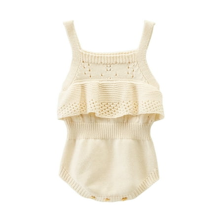 Seyurigaoka Infant Sleeveless Knit Bodysuit Baby Girls Spring Summer Hollow Ruffled Solid Color Romper
Seyurigaoka Infant Sleeveless Knit Bodysuit Baby Girls Spring Summer Hollow Ruffled Solid Color Romper