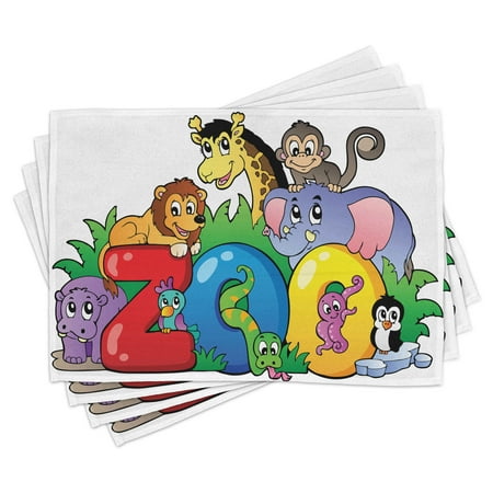 Zoo Placemats Set of 4 Zoo Sign with Various Animals Mascot Cartoon Characters Cute Playful Kids Room Print Washable Fabric Place Mats for Dining Room Kitchen Table Decor Multicolor by Ambesonne
Zoo Placemats Set of 4 Zoo Sign with Various Animals Mascot Cartoon Characters Cute Playful Kids Room Print Washable Fabric Place Mats for Dining Room Kitchen Table Decor Multicolor by Ambesonne