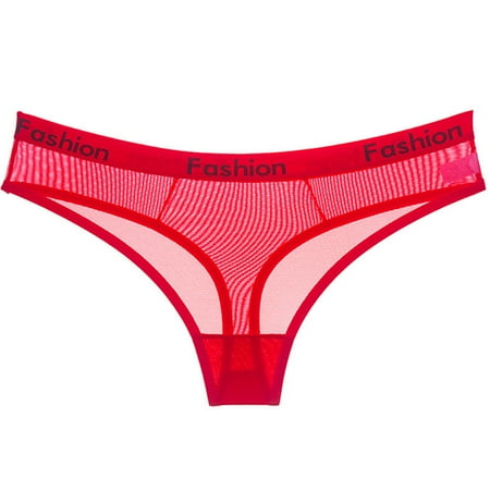 Women Mesh Perspective Briefs Seamless Letter Low Rise G-String Thongs Solid New