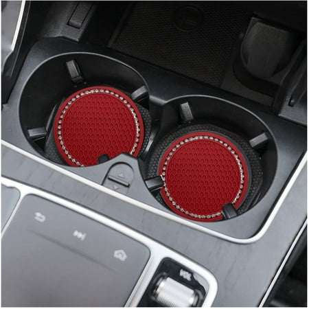 Bling Car Cup Coaster 2PCS Universal Auto Anti Slip Cup Holder Insert Coasters Crystal Rhinestone Drink Car Cup Mat Interior Accessories Red